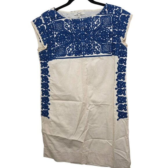 Madewell XS Cream & Blue Embroidered Cap Sleeve Dress Cotton Tunic - Picture 1 of 7